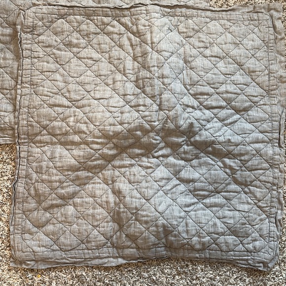 Pottery Barn Grey Quilted Linen Euro Covers- qty 2 - Picture 2 of 7